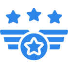 Blue stars and wings emblem on black.
