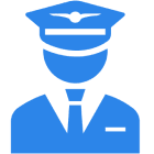 Pilot icon in blue on black background.